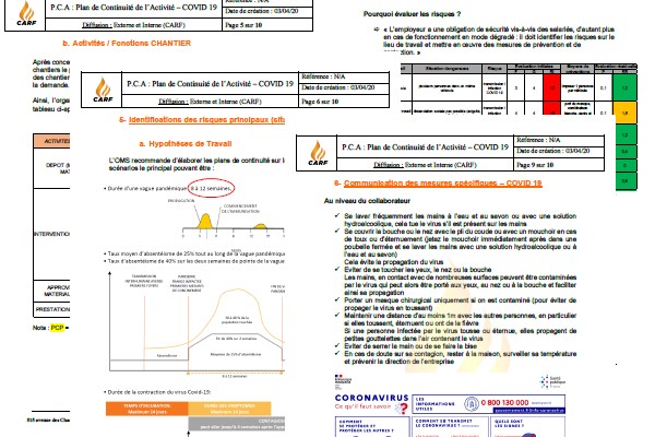 P.C.A : Plan de Continuité de l’Activité (COVID-19)